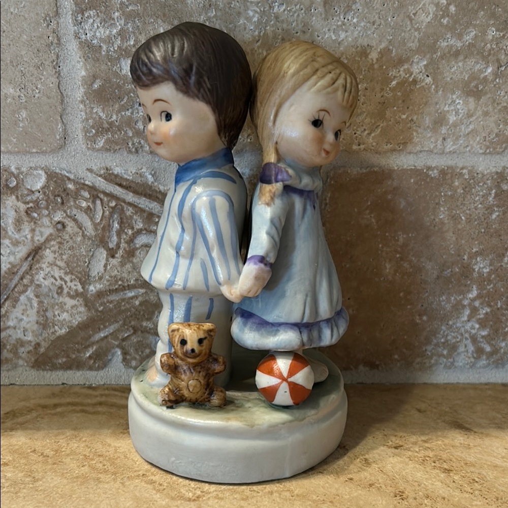 Vintage Boy and Girl Figurine with Teddy Bear